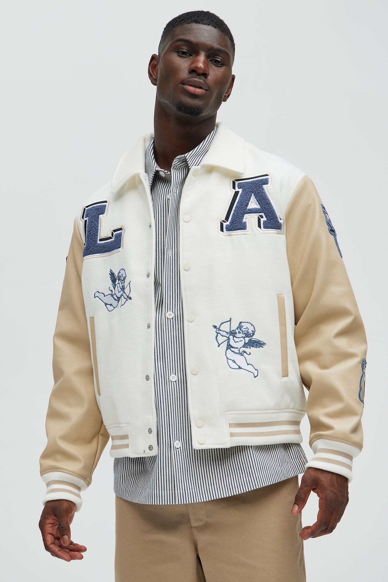 LA Patchwork Varsity Jacket - Cream Combo