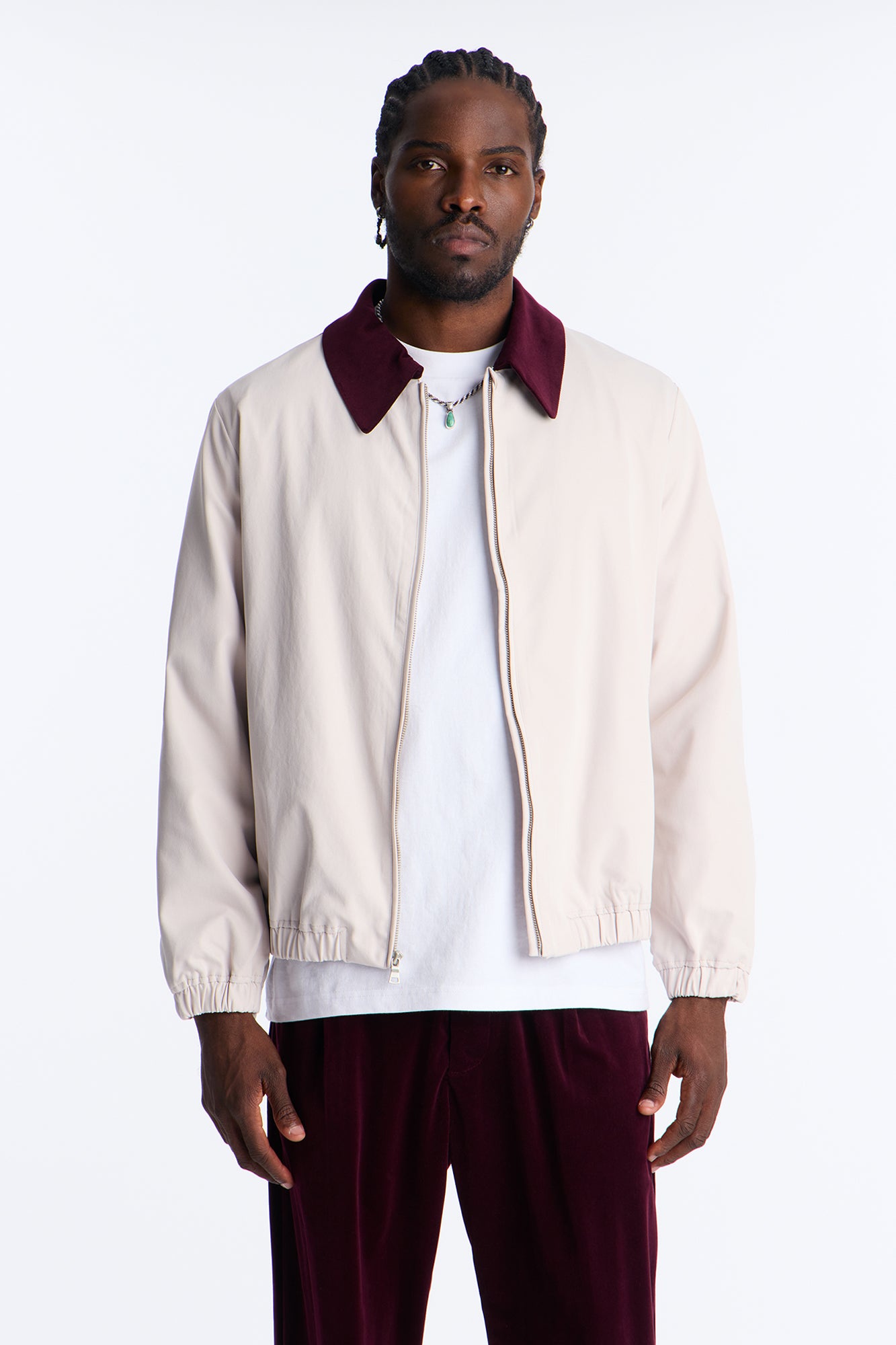 Lincoln Park Textured Collar Bomber Jacket - Beige