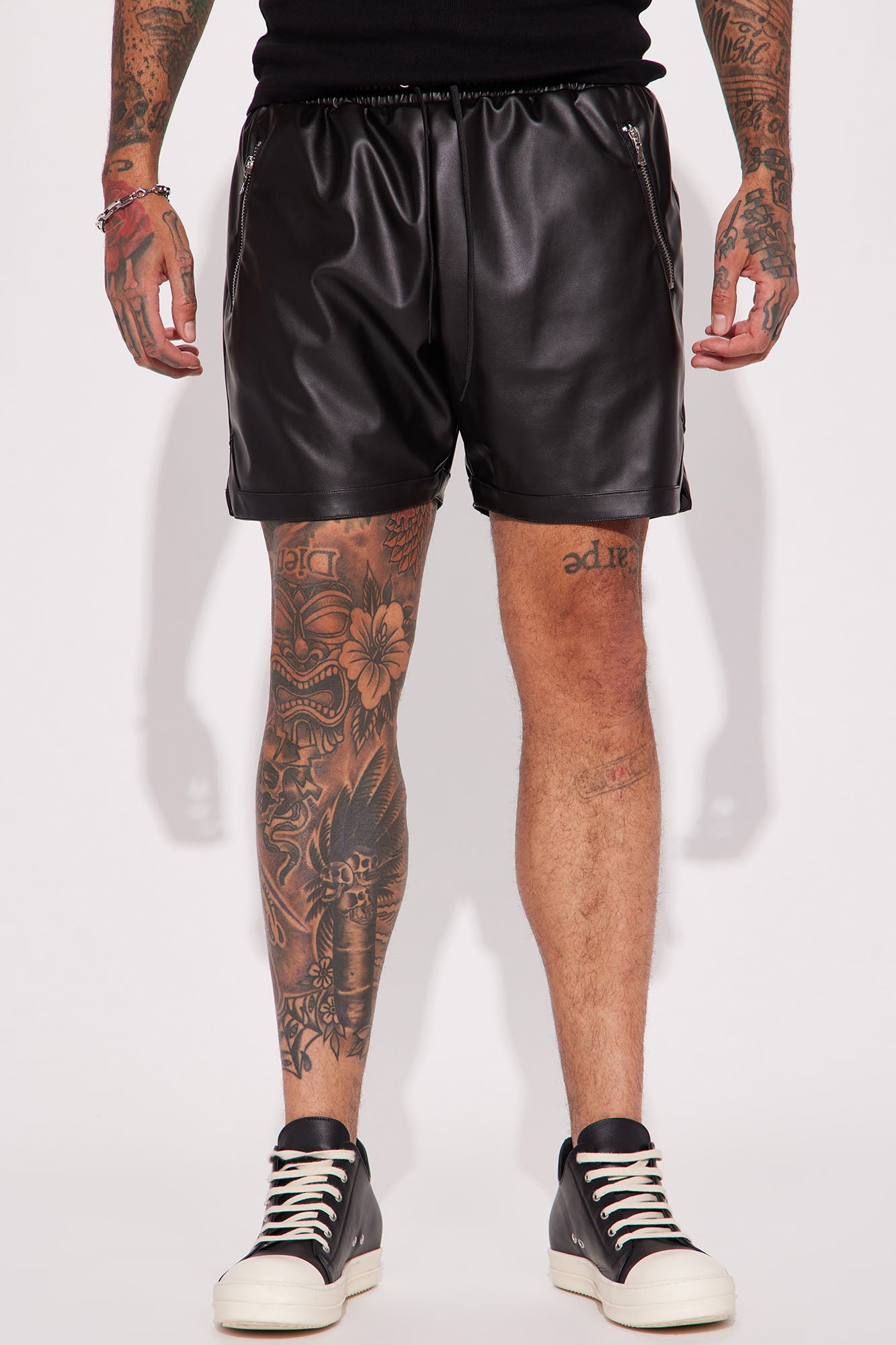 Slam Dunk Faux Leather Shorts - Black Regular Fit