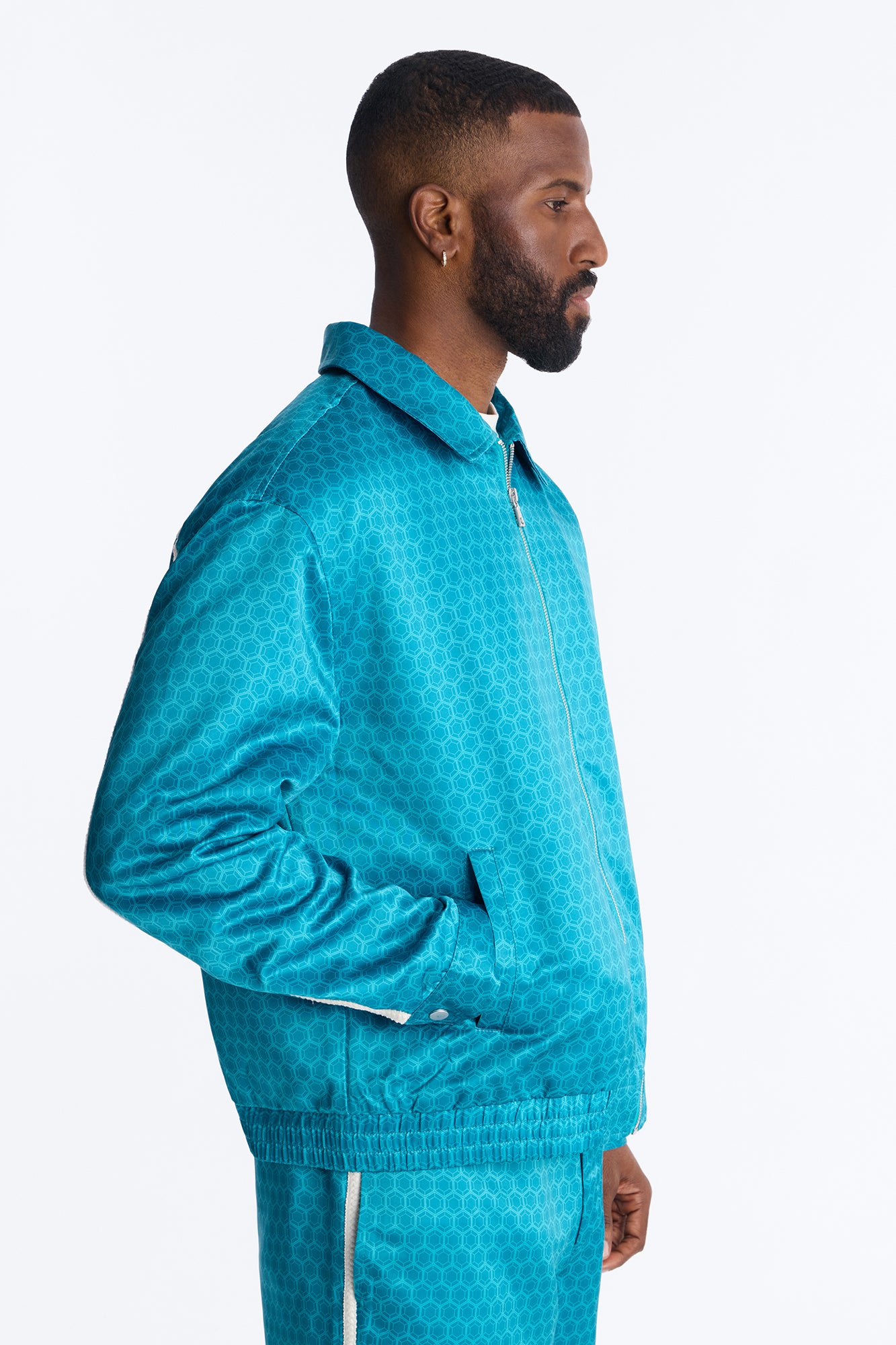 St. Tropez Motif Rope Applique Bomber Jacket in Blue