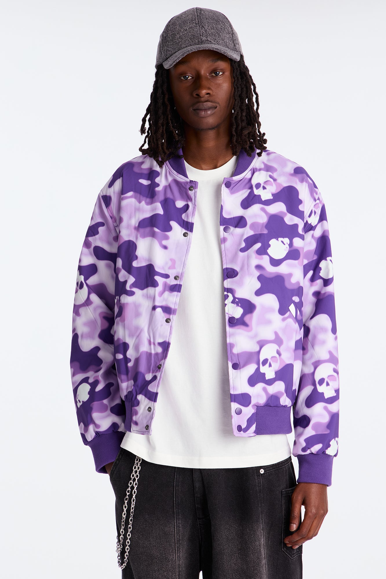 Time Warp Printed Bomber Jacket - Purple Combo