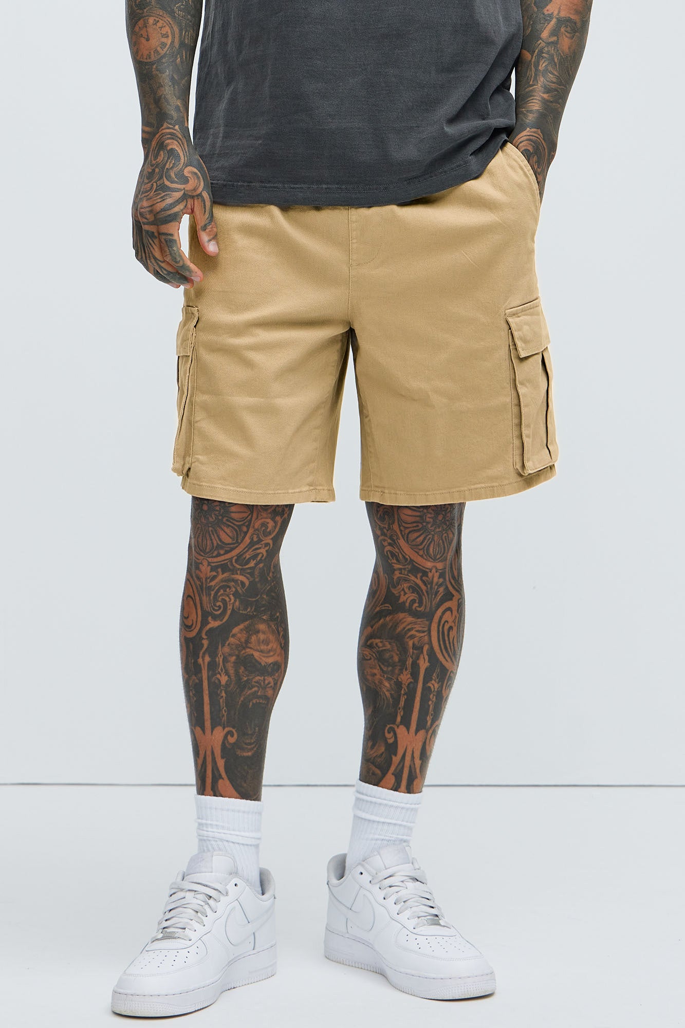 Twill Volley Cargo Shorts Khaki Men's Regular Fit Beach Casual